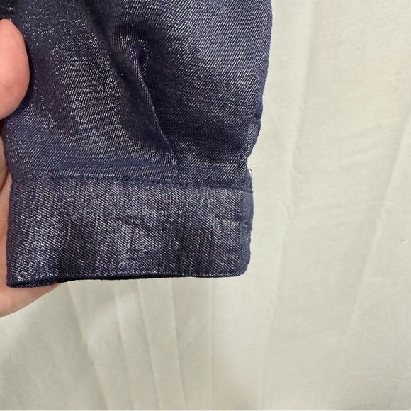 ny collection Shiny Navy Half Button Collared Long Sleeve with Rolled Cuffs Sml - Picture 3 of 8